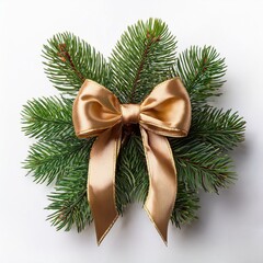 Festive tree limb adorned with bow isolated on wite&nbsp;background 