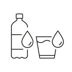 Water Bottle and Glass with Droplets Line Icon, Need for Consuming Clean Water and Staying Hydrated Outline Symbol. Isolated Vector Illustration