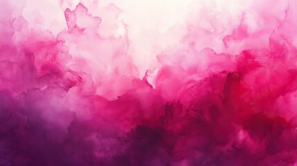 Naklejka premium Vibrant pink and white watercolor wash background - Soft romantic abstract texture with pastel splatters, perfect for feminine designs, beauty products, wedding invitations