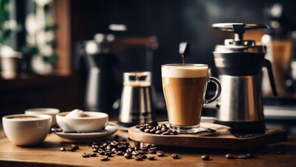 Obraz premium coffee cup and coffee beans on table