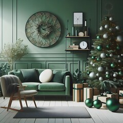 Interior design with green accents, christmas