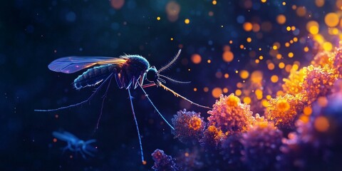 A colorful mosquito on a vibrant, textured surface.