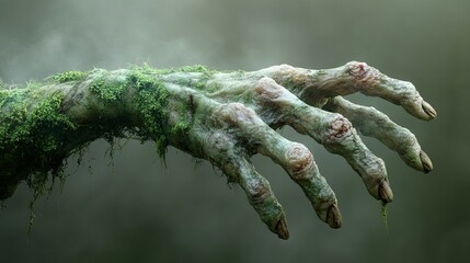 3d render green monster zombie hands halloween clip art isolate3d on transparent background