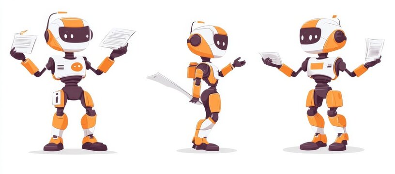 Embedded robotic abstract male figure with computer technician character set. Stock bundle with virtual assistant body, digital appearance kit, minimalistic modern illustration.