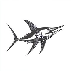 Obraz premium Sailfish blue marlin fish sketch engraving generative AI fictional character PNG illustration. Imitation of scratching board. Black and white image.