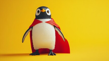 Naklejka premium A 3D rendering of a cute penguin wearing a red cape.