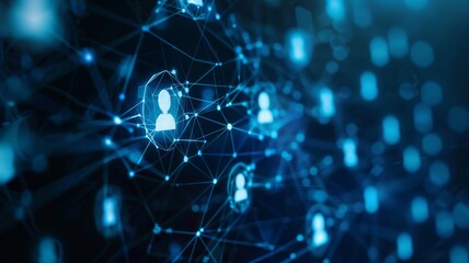 Business network concept with a human icon on a digital screen, Digital network, interconnected people on social media icons, symbolizing the growth in online community. business online networking