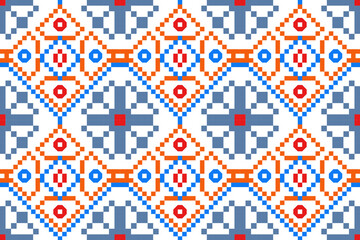 Seamless geometric graphic pattern in pixel art style, ideal for use in background designs or prints that require continuity.