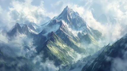 Clouds and peaks adorn mountains, creating scenic landscapes. Nature's beauty beckons adventurers to explore wilderness trails, capturing breathtaking views.