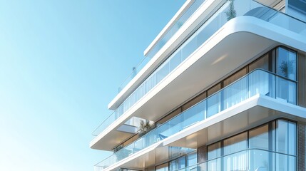 Obraz premium A modern apartment building with large windows and balconies, designed for a luxurious lifestyle.