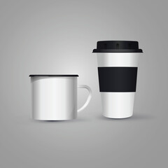 Two Coffee cups mockup vector Background