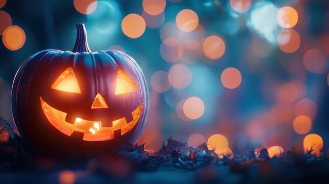 Eerie illustration of halloween day with bokeh and blur background. Premium illustration for banners, posters, greetings and Halloween celebrations.