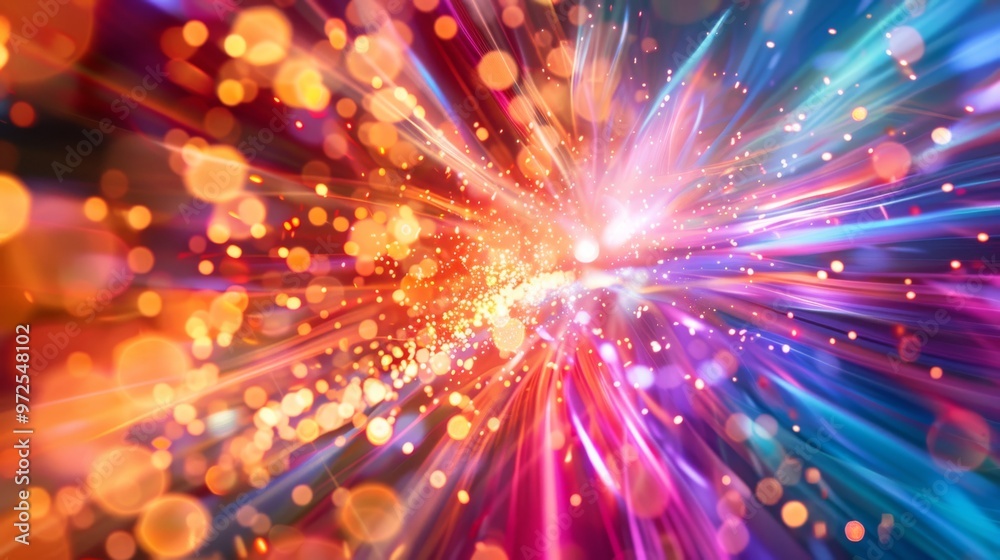 Leinwandbilder a burst of colorful light patterns form an intricate, abstract design with flowing hues and radiant 