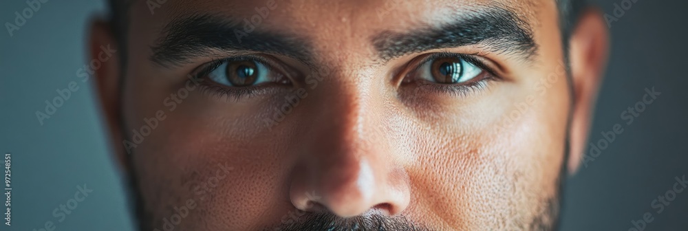 Canvas Prints Close-up portrait of a man with striking eyes and facial features.