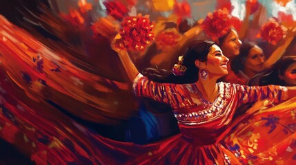 Obraz premium Dance of Joy: A Vibrant Celebration Captured in Motion and Color