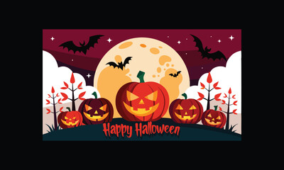 Vector Halloween Scene with Large Full Moon.