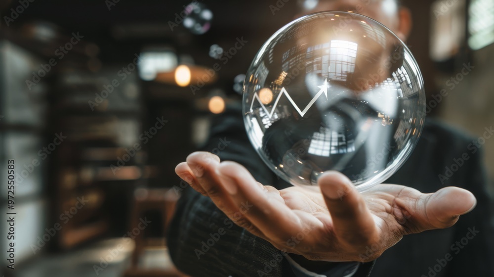Poster a businessman dressed in professional attire is captured reaching for a bubble against a backdrop of