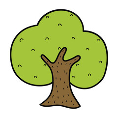 Hand drawn cartoon cute tree on white background.
