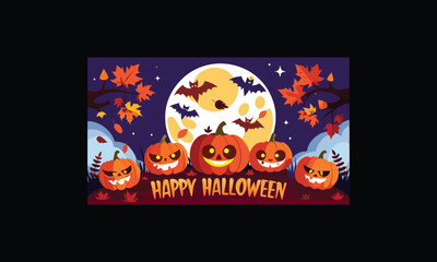 Vector Halloween Scene with Large Full Moon.