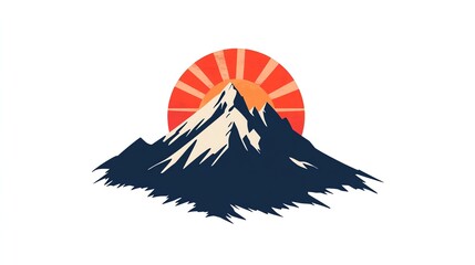 A mountain peak with a sun rising behind it.