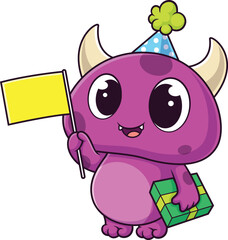 Cute baby monster wearing birthday party hat vector image