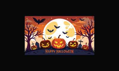 Vector Halloween Scene with Large Full Moon.