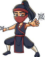 Female ninja attacking with throwing stars vector image