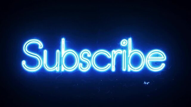 A colourful animated lettering of the word Subscribe as an indication to subscribe to a video channel with flickering light.