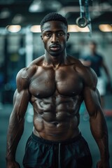 Muscular Man in Gym: Intense Workout, Strength, Fitness, Athletic Build