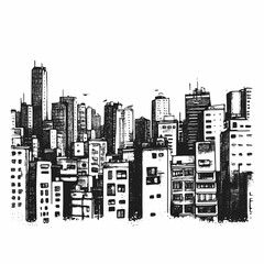 Fototapeta premium Hong Kong Urban Skyline Illustration in Black and White