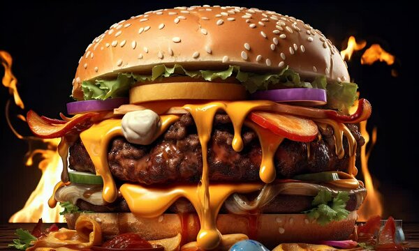 Gro&szlig;er, saftiger Cheeseburger mit geschmolzenem K&auml;se und Bacon