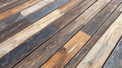 Close-up of a rustic wood floor with various shades of brown, gray, and white.