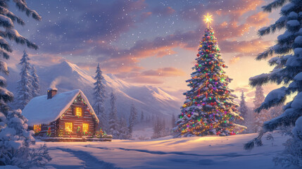 Fototapeta premium Winter Wonderland Cabin.