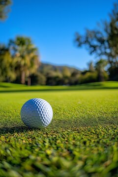 Golf ball on the grass with a blurred background  