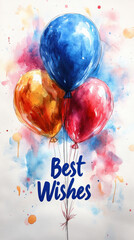 A hand-painted watercolor backdrop with vibrant colors frames the "Best Wishes" message in a unique style.