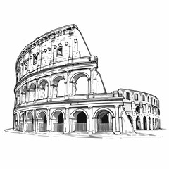 Fototapeta premium Ancient Roman Colosseum Sketch - Iconic Historical Landmark. Hand-drawn black and illustration