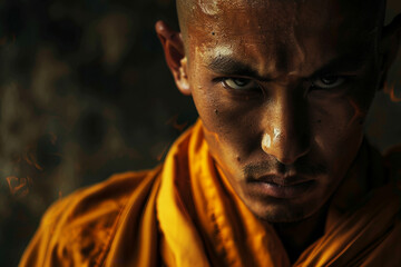 Fototapeta premium Buddhist monk wear traditional clothes generative AI