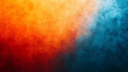 Obraz premium Vibrant gradient blending deep blue and fiery orange, fading into each other, with subtle noise texture, with copy space