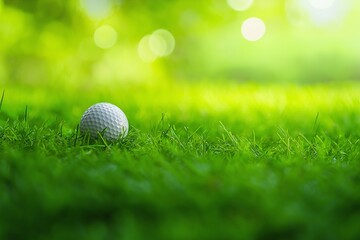 Golf ball on the grass with a blurred background 