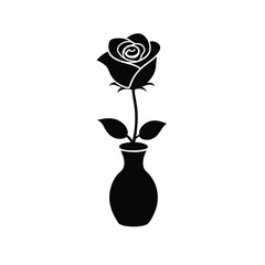Obraz premium a rose flowers in a vase, vector silhouette, isolated white background 