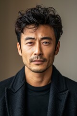 Obraz premium vertical portrait of serious asian brutal man