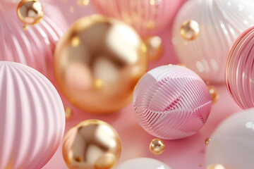 Fototapeta premium 3d art background with pink waves, shapes and balls