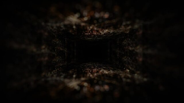camera movement through dark gloomy tunnel with texture. 3d render. looped animation