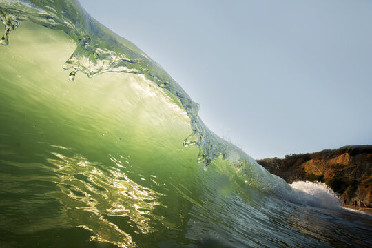 Close-up view of a cresting wave in Cadiz, Andalucia