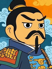 Humorous Chibi General: A Playful Cartoon Representation of a Chinese Official , Soldier , General