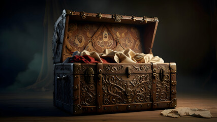 old wooden box with clothes