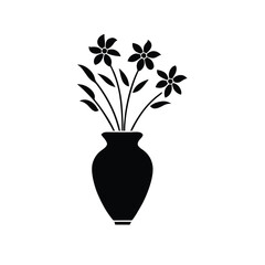 Vase Flowers, vector silhouette, isolated white background 