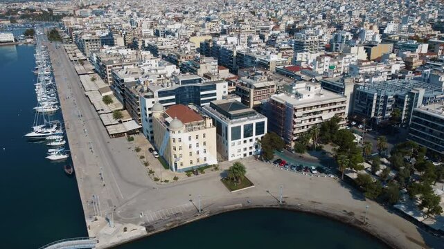 Drone flight 4k, University and beach of Volos, Central Greece
