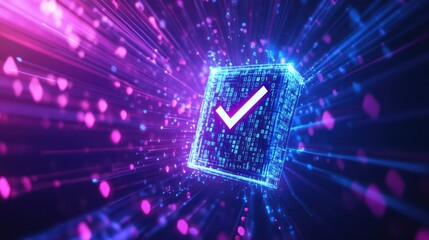 Digital Checkmark in 3D Cube