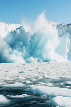 Iceberg crumbling in Antarctic Ocean creates a dynamic scene